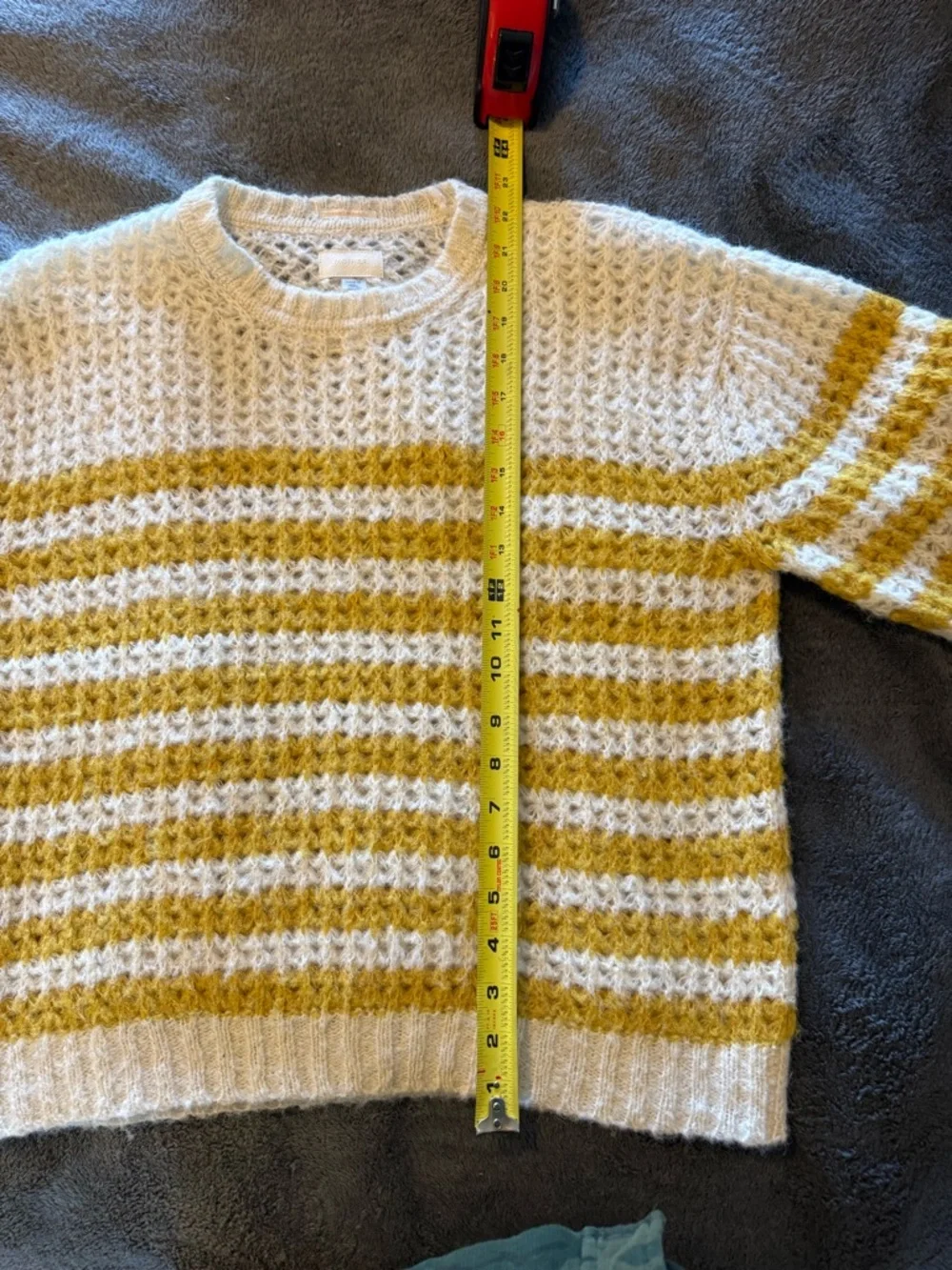MOTHER  The Jumper- Mostly Sunny Open-Knit Crew Sweater in Cream and Mustard - Picture 4 of 5